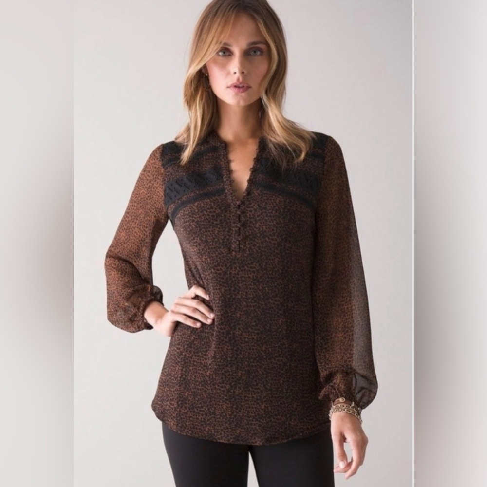 NWOT - White House Black Market Matte Jersey & Sheer Animal Print Tunic Top XXS